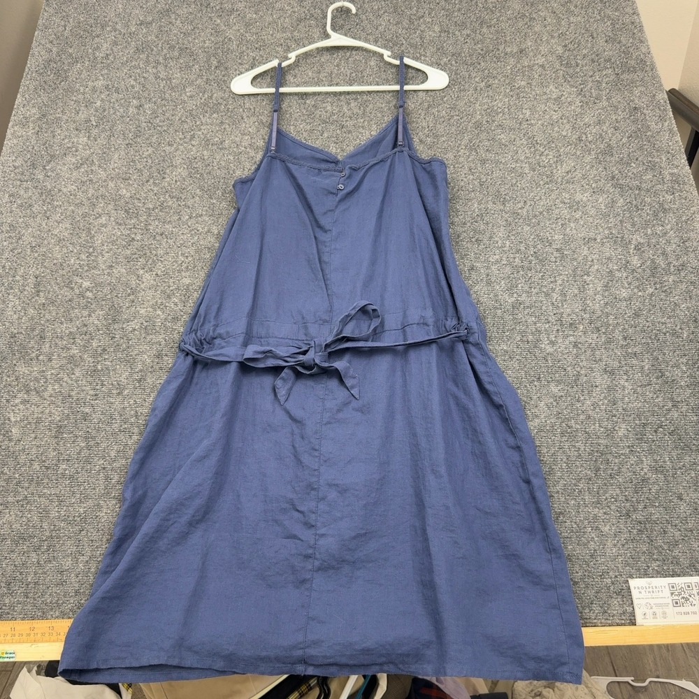 La Redoute Dress Womens 16 Blue 100% Linen Tie Waist Sleeveless Midi Casual Boho
